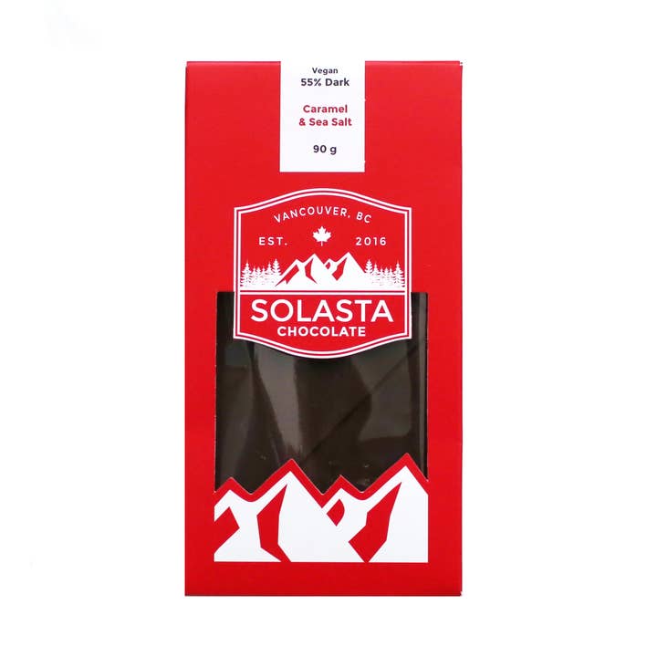 Vegan Dark Chocolate Caramel and Sea Salt for wholesale by Solasta Chocolate Inc.