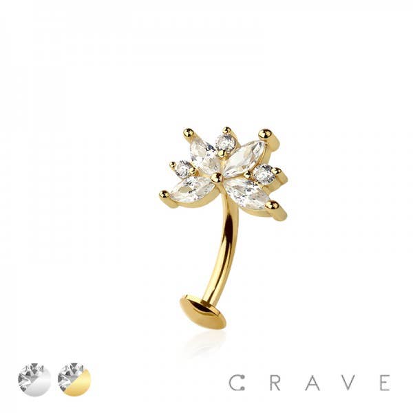 MULTI CZ MARQUISE FLOWER TOP 316L SURGICAL STEEL THREADLESS for wholesale by CRAVE BODY JEWELRY