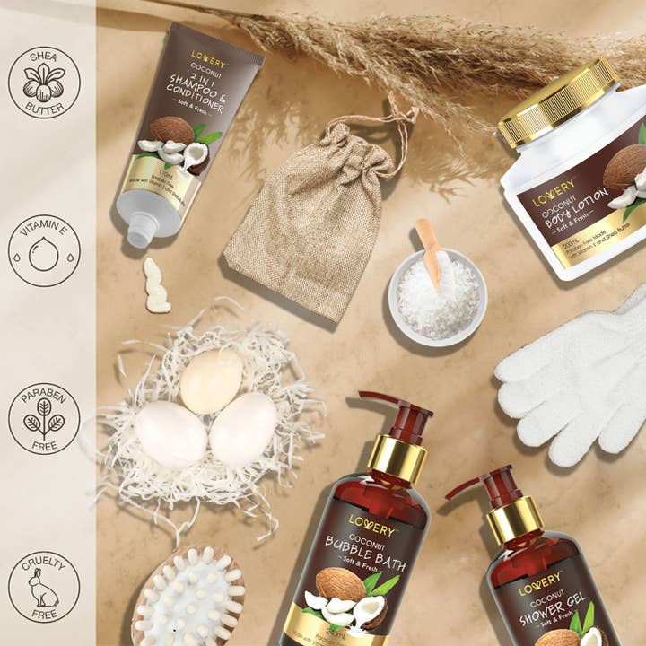 Lovery - Wholesale Bath & Body Set - Bath Gift Set in a Vintage Style Wooden Clock Box, 13pc Set1