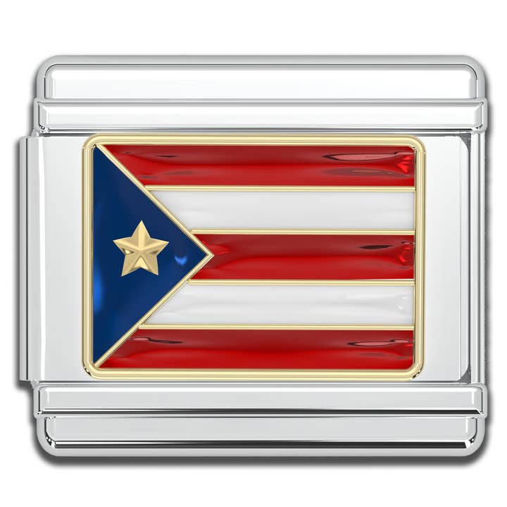 Natalia - Wholesale Individual Charm/Pendant - Italian Charms - Puerto Rico Flag, 9mm Enamel Bracelet Links