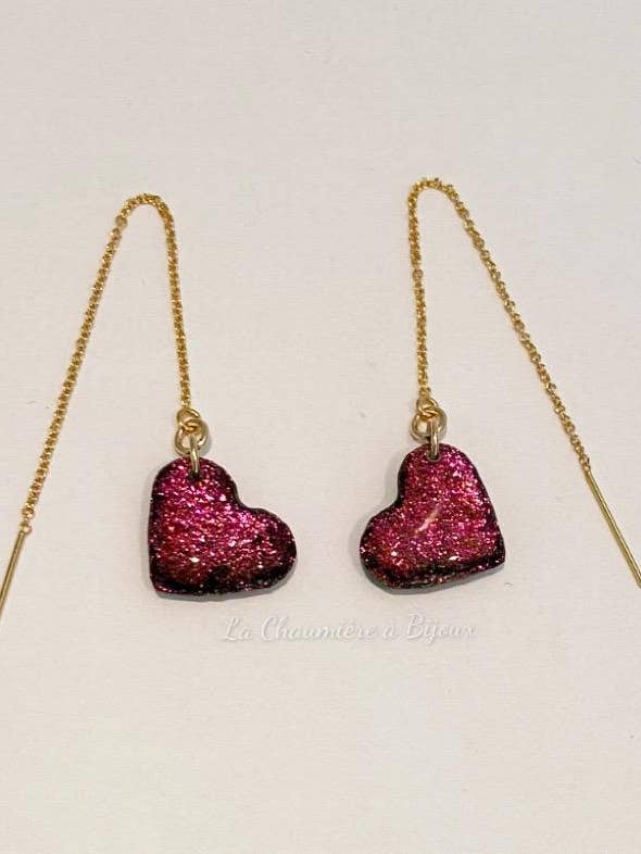 Boucles d'oreilles - Cœurs caméléon violet / bronze pour la vente par La Chaumière à Bijoux