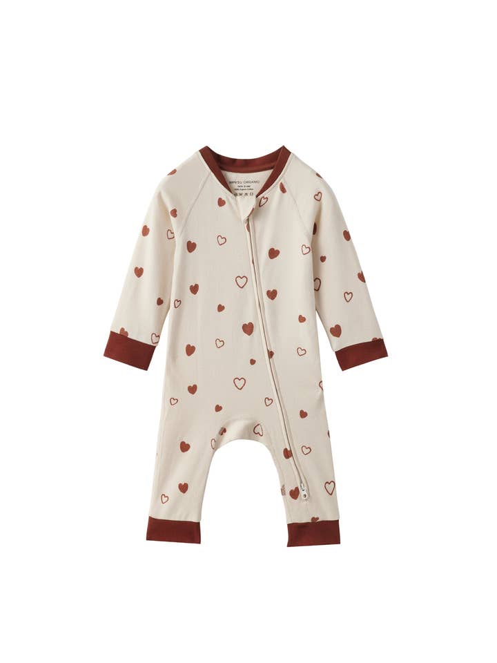 Baby Organic Cotton Zip-up Bodysuit-Hearts for wholesale by Norsu Organic