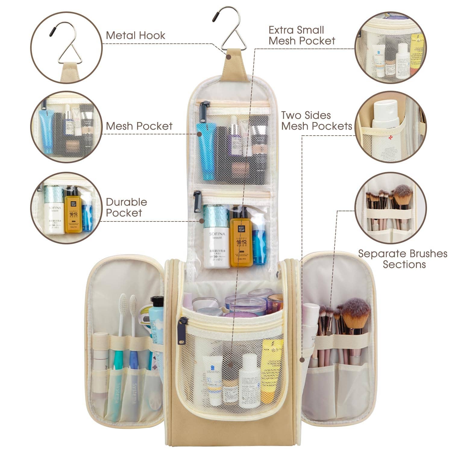 NARWEY INC - Wholesale Toiletry Bag - Women's - Large Hanging Toiletry Bag With Hook Cosmetics Organizer159