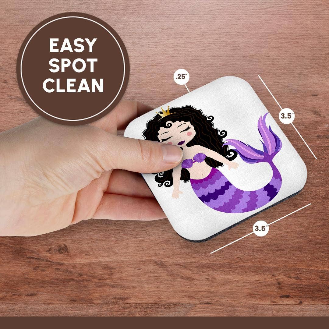 3dRose – wholesale Underlägg – 3dRose, Söt Brunett Lila Sjöjungfru Illustration, Glasunderlägg13