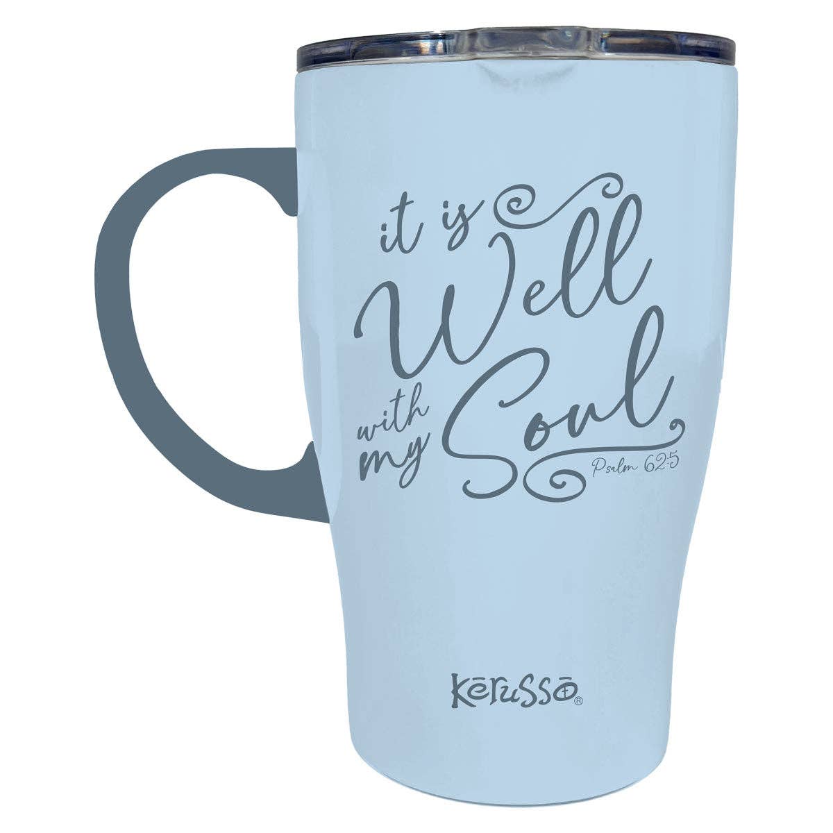bleu Tasse Kerusso 15 oz en acier inoxydable avec poignée It Is Well en vente sur Faire0
