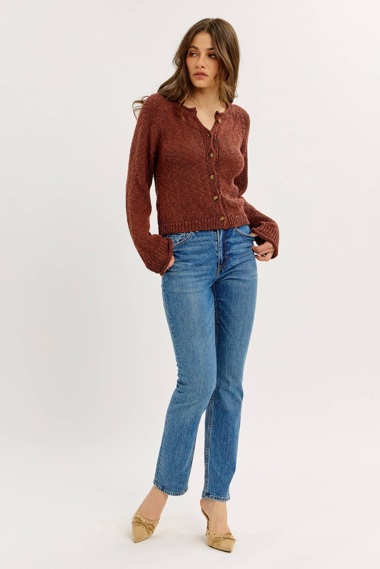 idem ditto – Engroshandel Cardigan - Dame – LETSTRUKTURERET CARDIGAN MED KNAPPER17