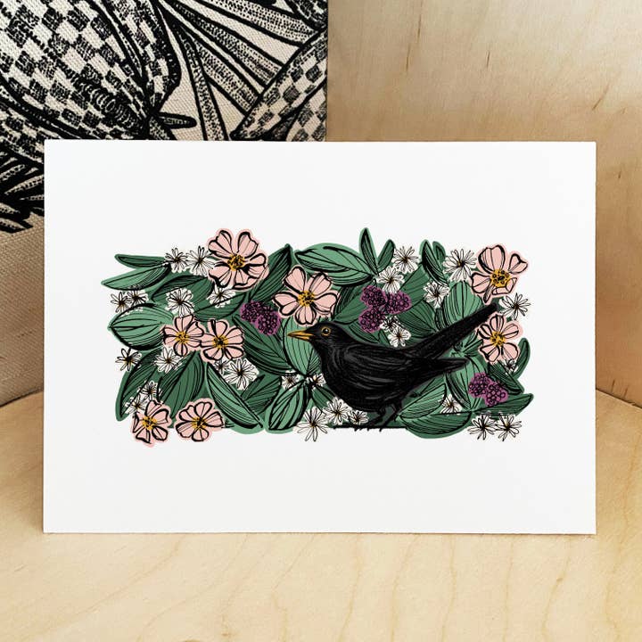 Impression Blackbird Hedgerow A3/Art animalier britannique pour la vente par Aimee Mac Illustration / Stationery & Prints
