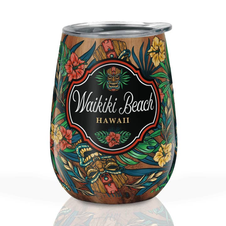 Copo de vinho de grão de madeira personalizável 10oz: Tiki e Hibiscus por atacado de Matrix