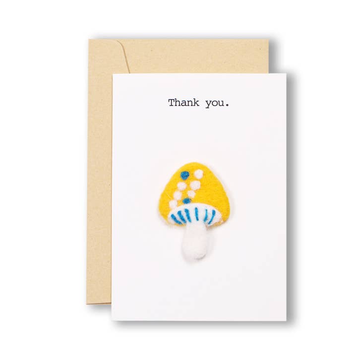 Handmade Wool Felted Thank You Mushroom Greeting Card for wholesale by littleoneusa
