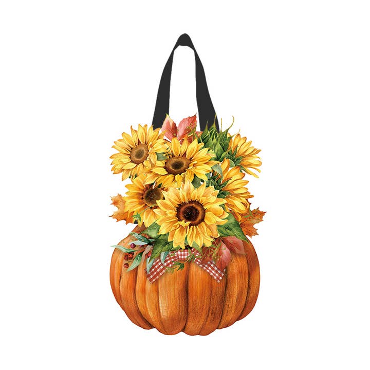 Sunflowers in Pumpkin Wood Door Hanger for wholesale by Briarwood Lane
