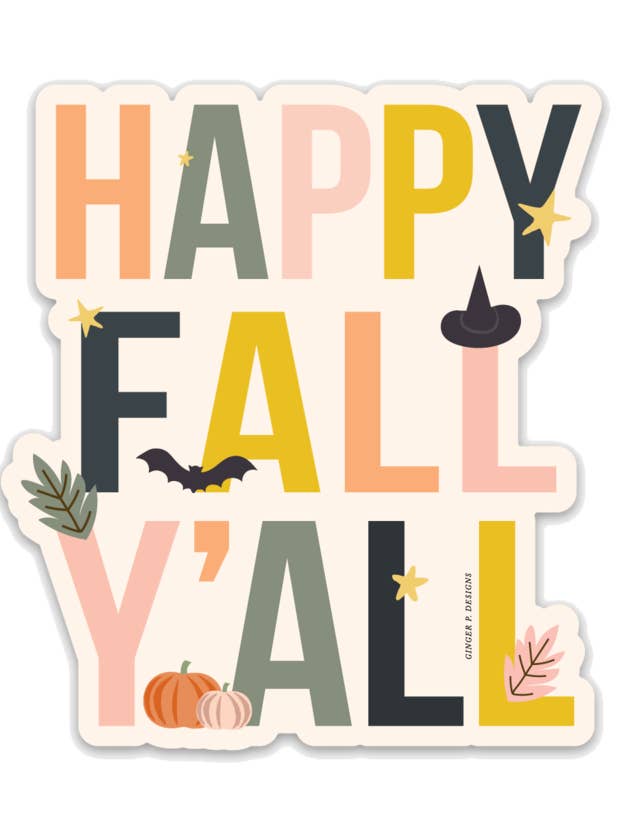 Autocollant vinyle Happy Fall Y'all pour la vente par Ginger P. Designs