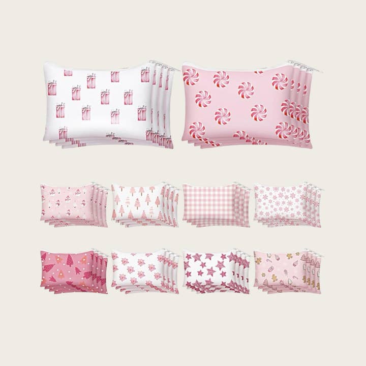 Weihnachtliche Kosmetiktaschen mit rosa Thema aus Segeltuch für den Großhandel von Ella Blue