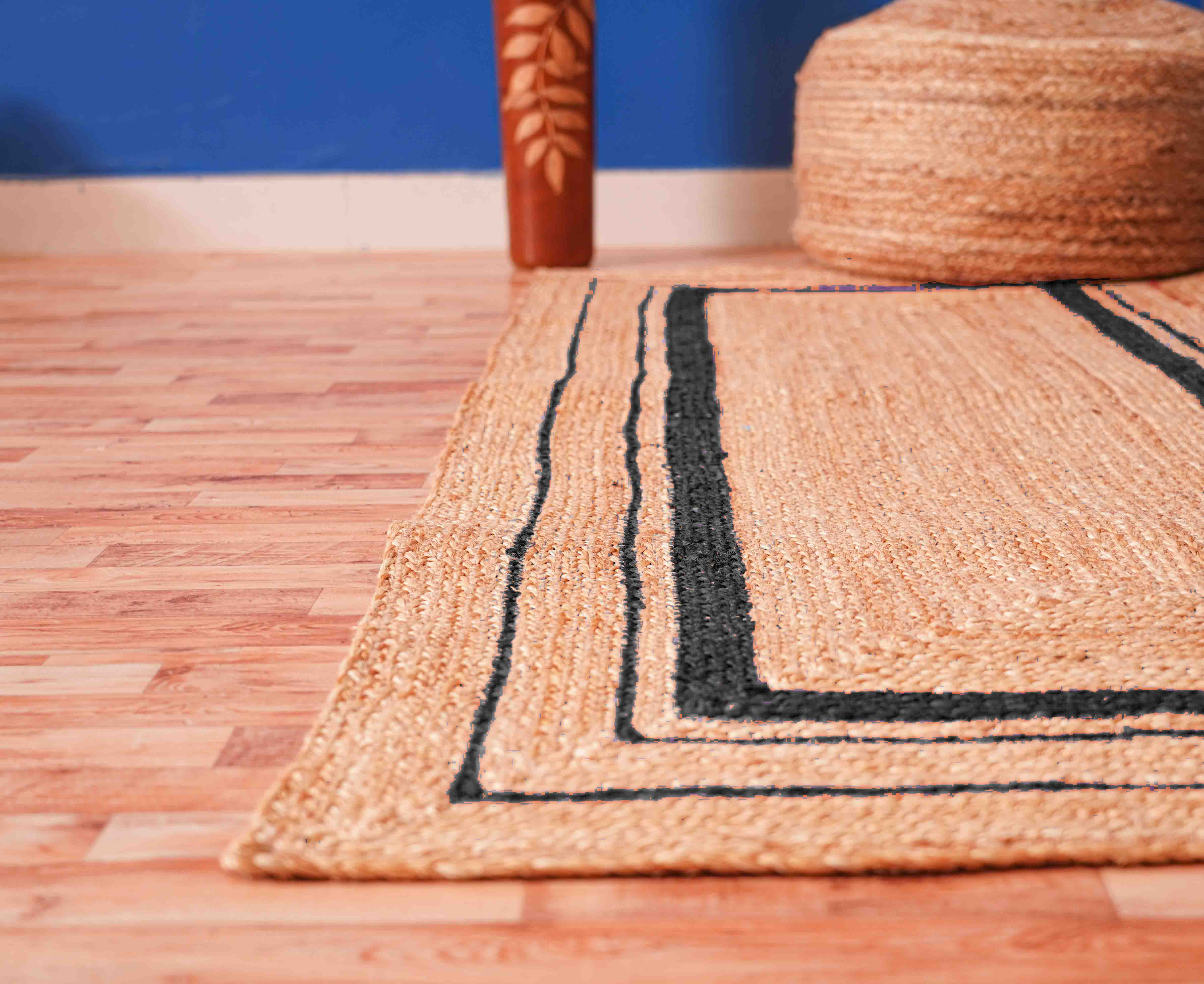 Chouhan Rugs - Wholesale Area Rug - Handmade Beige Runner Jute Rug With Black Triple Border Rug4