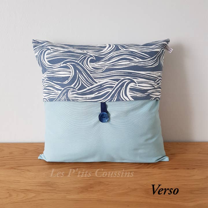 Les P'tits Coussins - Vendita all'ingrosso Cuscini per sedie - Cuscino con motivi a onde marine in blu e bianco