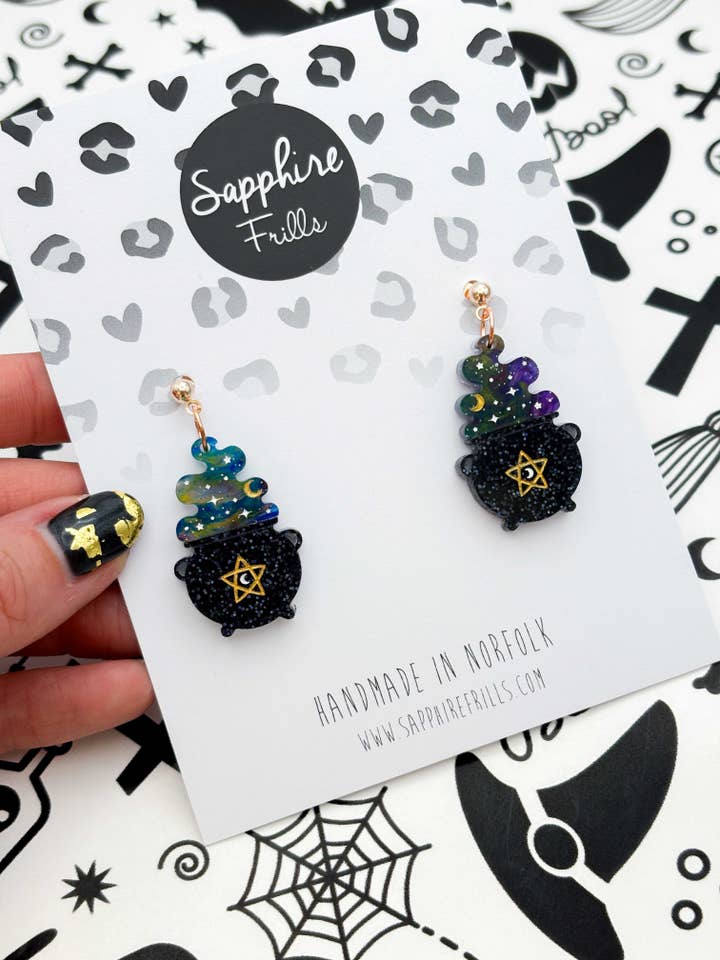 Dark Rainbow Marble Steaming Cauldron Ball Stud Earrings for wholesale by Sapphire Frills Ltd