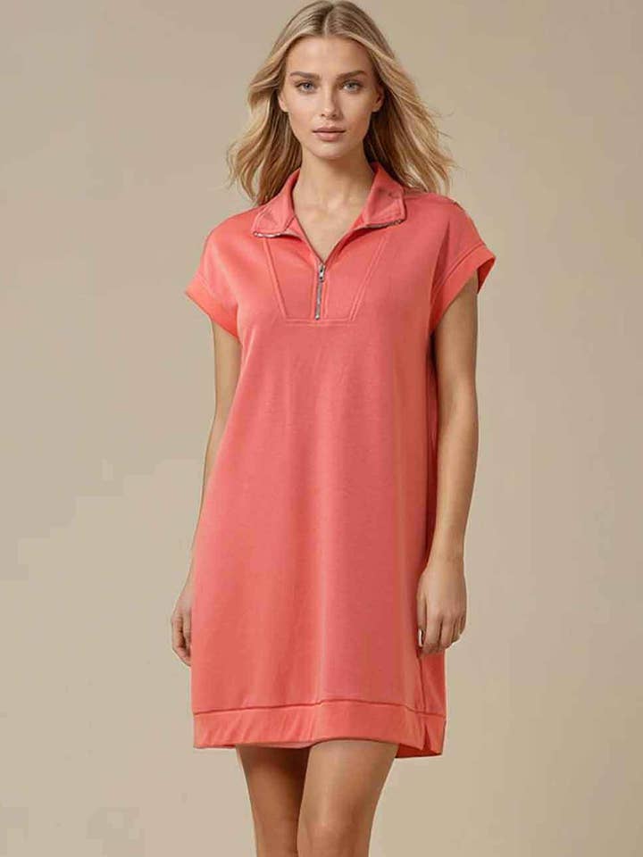 Dames effen kleur ritssluiting korte mouwen mini jurk voor wholesale door Sweetkama