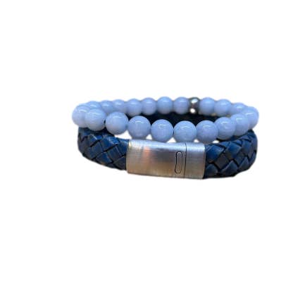 Gem Stones + Leather Bracelet Blue for wholesale by Sun Enterprises B.V.