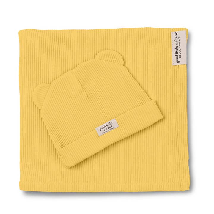 Sunshine Rib Swaddle & Beanie Set for wholesale by Bella Tunno