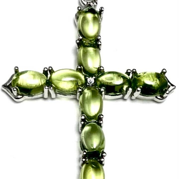 Peridot August Birthstone Sterling Silver Cross Pendant for wholesale by Twan Kee Jewelry