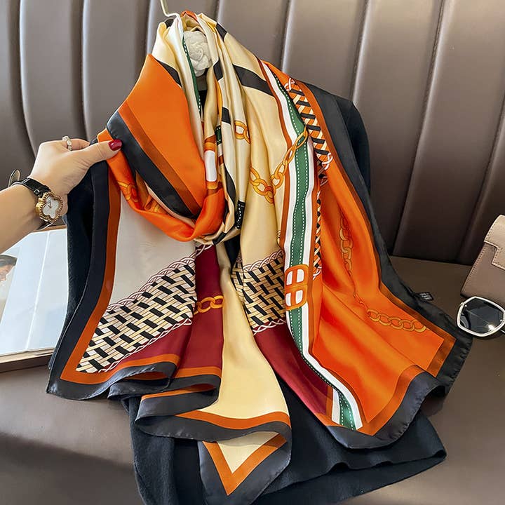 Orange French Style Long Satin Scarf for Fall Layering_CWASC0533 for wholesale on Faire