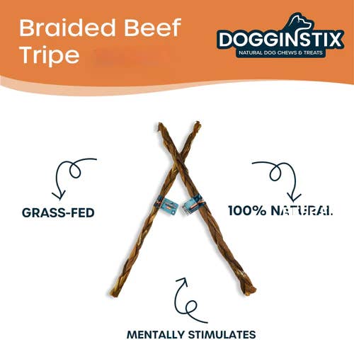 Dogginstix - Wholesale Pet Treats - Dog - 12" Braided Beef Tripe Sticks