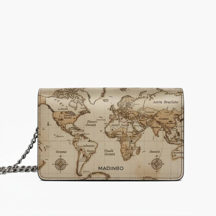 PRINCESS BAG von MADINBO - Echtes Leder - LEDER - Hergestellt in ITALIEN - WELTKARTE für den Großhandel von MADINBO