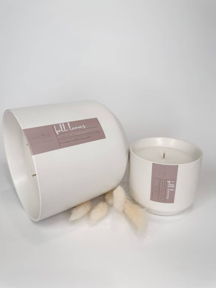 FALL LEAVES -
Crisp Red Apple + Golden Nectar + Warm Clove for wholesale by Aglow Candle Company