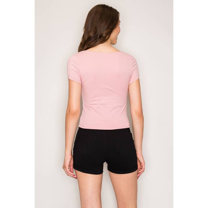 Popular 21 - Wholesale Knit Top - Women's - Double Layered Square Neck Short Sleeve Top21