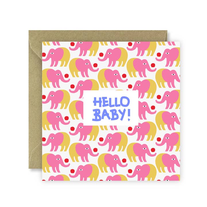Nieuwe baby! Olifantenkaart (roze) voor wholesale door Frances Collett