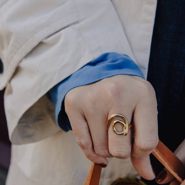 Nordic Muse – wholesale Band/stacked ring – Gold Spiral Swirl Ring, Waterproof3