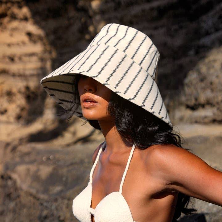 Brunna Co - Wholesale Straw Hat - Women's - HARPER Handwoven Striped Wide-brim Hat