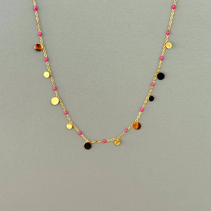 Cassette Barcelona – wholesale Hänge-/berlockhalsband – Dots emaljerat halsband i vitt2