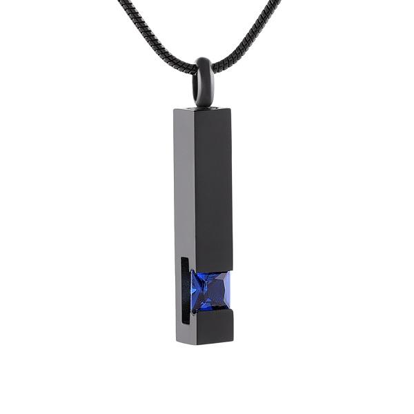 Cherished Emblems – wholesale Pendant/charm necklace – Black Cremation Urn Necklace Column With Gemstone3