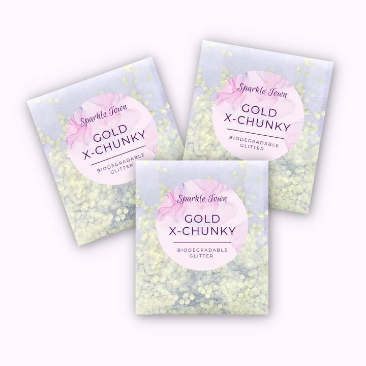 Gold Extra Chunky Biodegradable Glitter - 5ml Pouch for wholesale by Sparkle Town