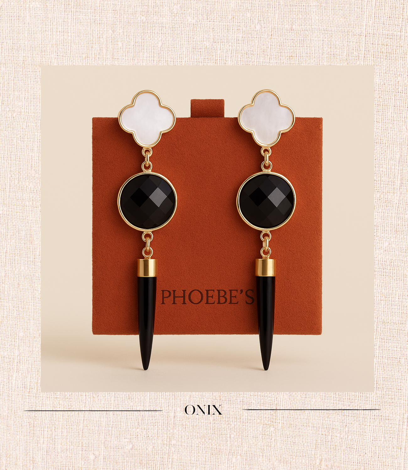 PHOEBE´S - Wholesale Dangle Earrings - Long Earrings with Black Onyx and Mother-of-Pearl | PHOEBE'S0