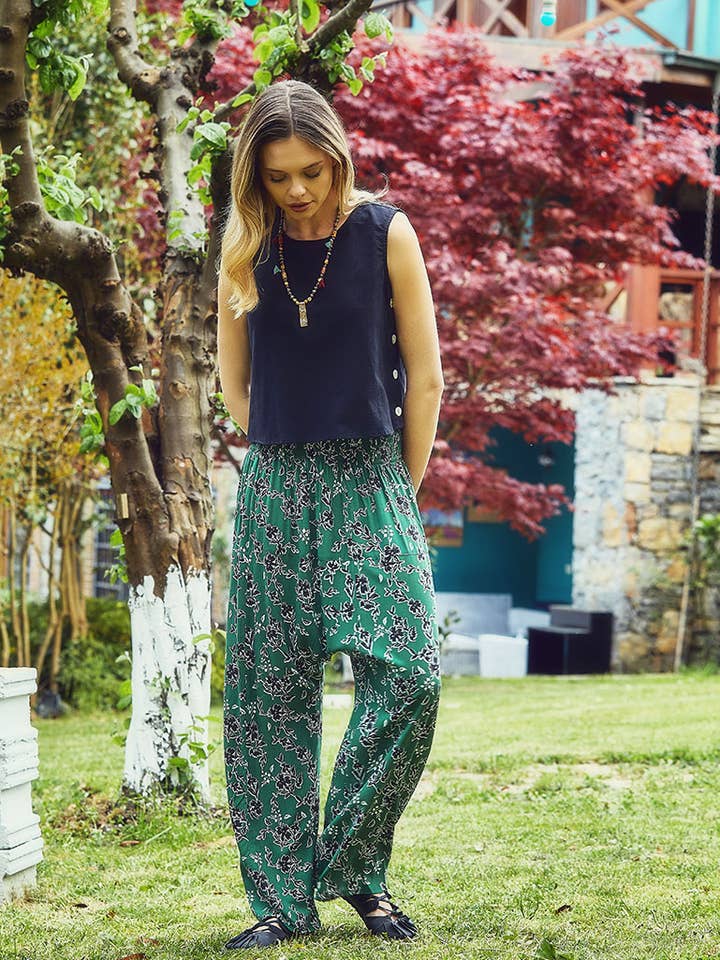Women's Printed Boho Harem Pants Green for wholesale by BohoClandestino