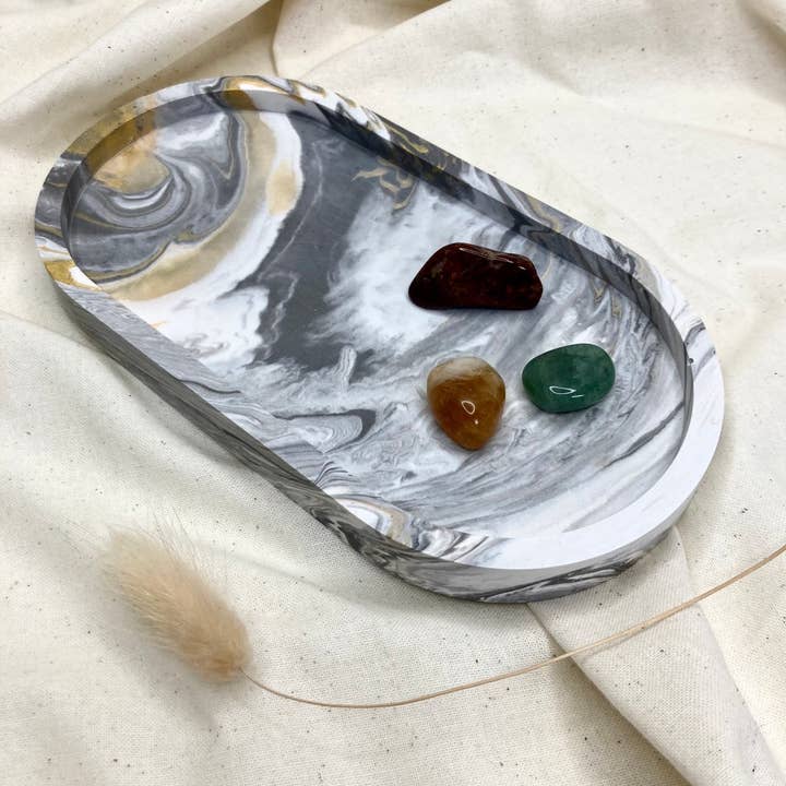 Oval Tray in Black, Grey & Gold Marble for wholesale by Kay Carter Studio