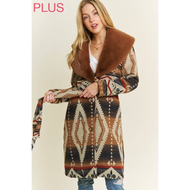 CHAQUETA AZTECA PLUS CON CUELLO DE PIEL DE CONTRASTE para venta al por mayor de Sweet Generis