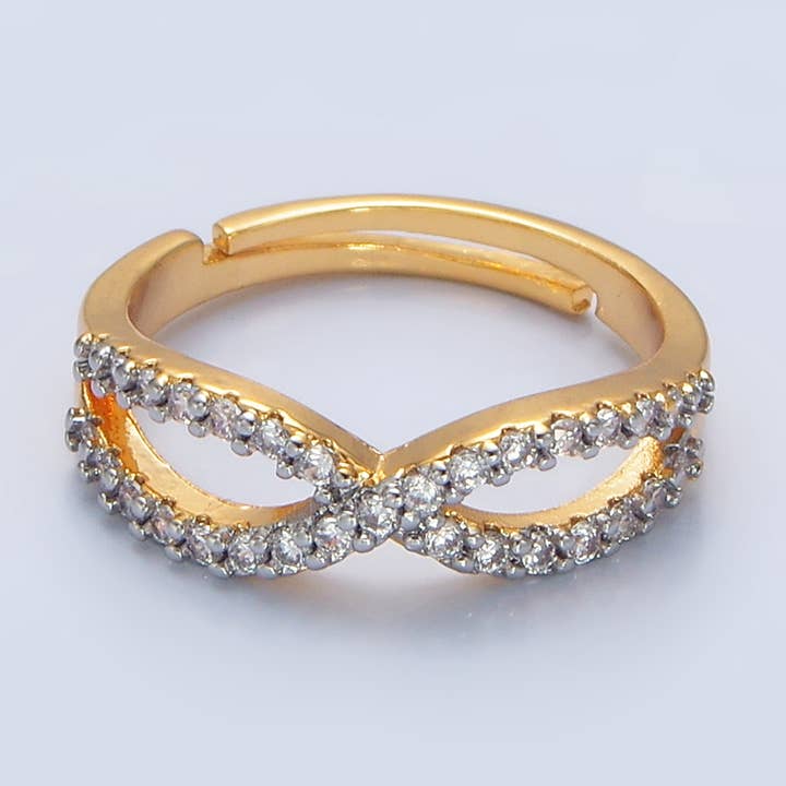 24K Gold Filled CZ Curved Ribbon Mixed Metal Ring | O1409 for wholesale by Aim Eternal