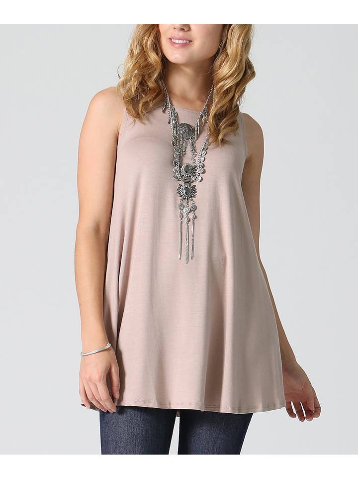 Taupe .....SI-1860 Plus Side Pocket Sleeveless Swing Top for wholesale on Faire