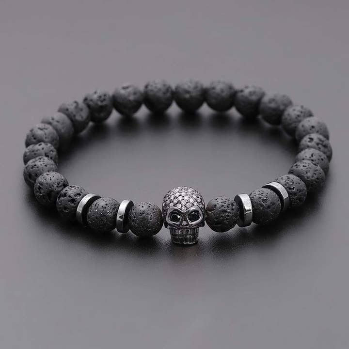 RabenBeads - Wholesale Beaded Bracelet - Handmade Black Eye Skull Lava Stone Bracelet5