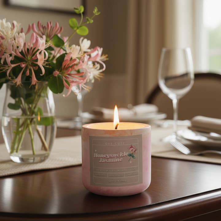 Vela de Soja em Cerâmica de Madressilva e Jasmim 155g por atacado de Que Cute