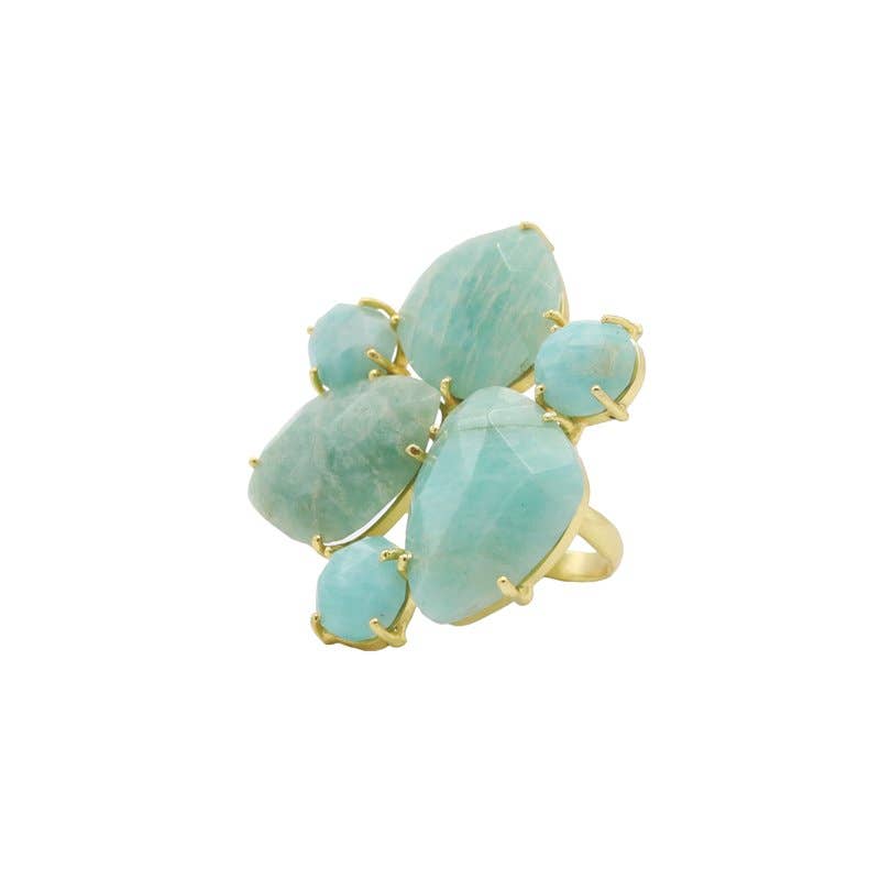 ACUS - Wholesale Cocktail/Statement Ring - Gaudí Mosaic Ring 6 Stones Amazonite Aqua Green