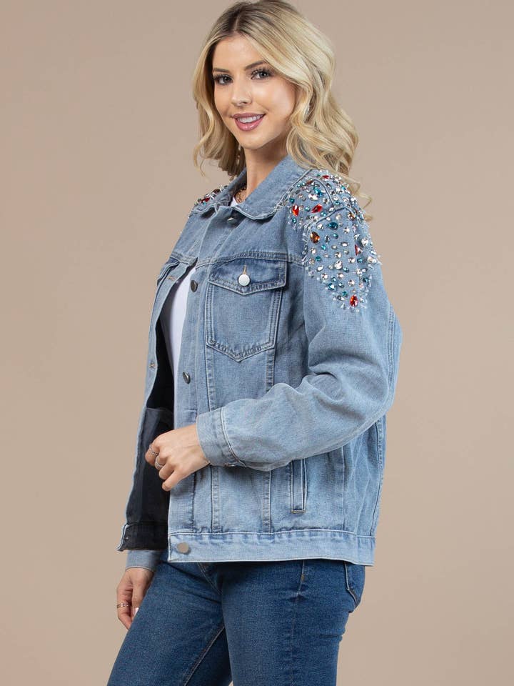 63001 Casaco Pedrinhas Ombro Lavado Ganga por atacado de Nylon Apparel