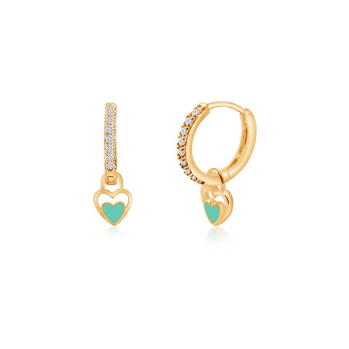 Green Heart Crystal Yellow Gold Plating Leverback Earring for wholesale by Chanteur