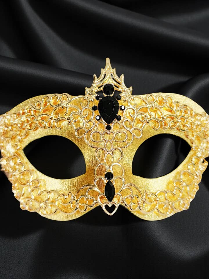 Guld guld maskerade maske, 2 i 1 maske, Venetiansk maske for engroshandel hos Happy Dream Gifts