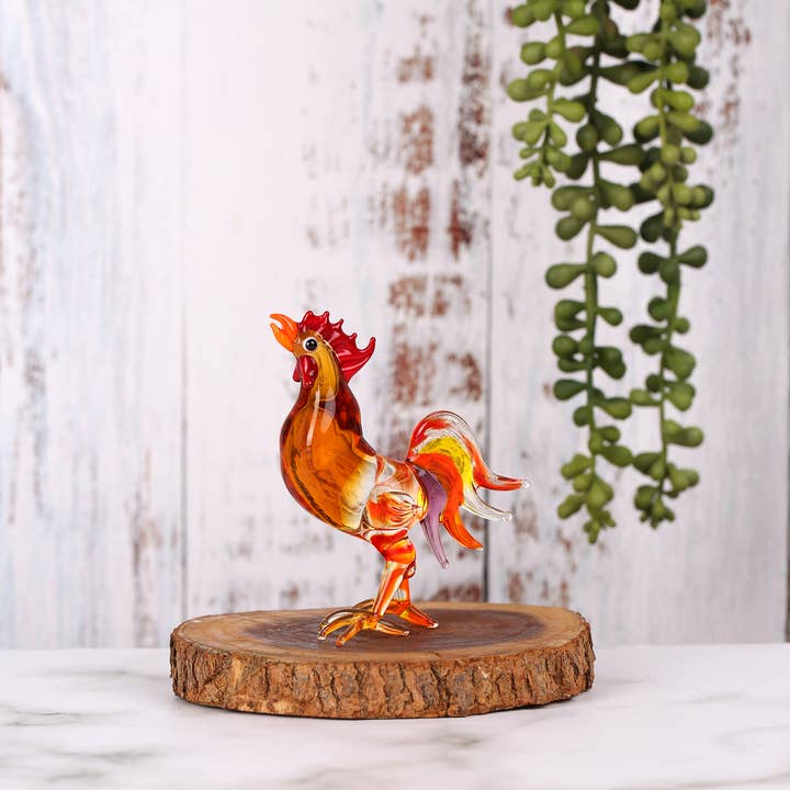 Adamodart - Wholesale Decorative Figurine - Glass rooster figurine, bird decor, display, lampwork, hen