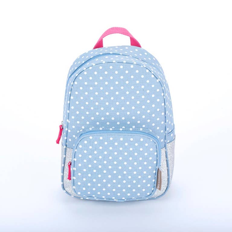 Mini mochila con purpurina para niñas con lunares azul | Faire.com España