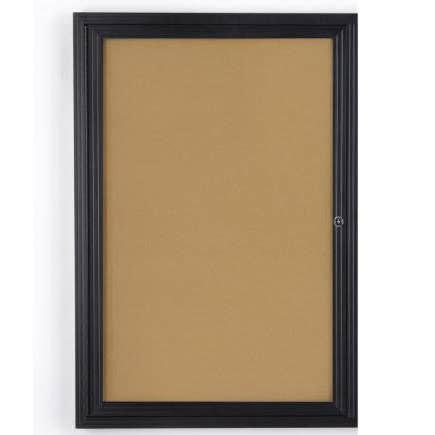 Tablero de corcho cerrado de 24" x 36" con puerta con cerradura - Negro 119981 para venta al por mayor de FIXTUREDISPLAYS