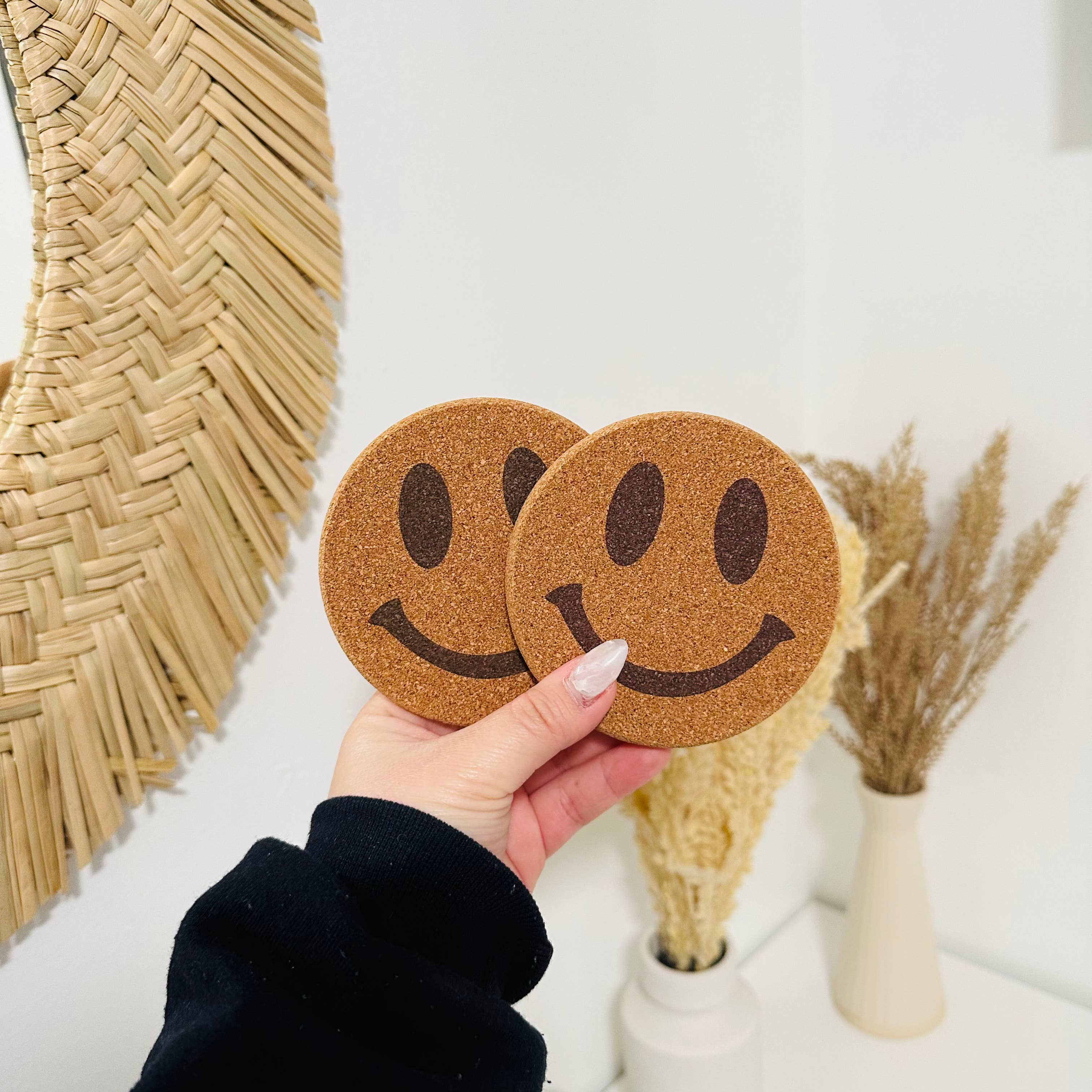 KuriArt Designs – wholesale Coasters – Drink Cork Coaster | Coffee Coaster | Smiley Face Coaster6